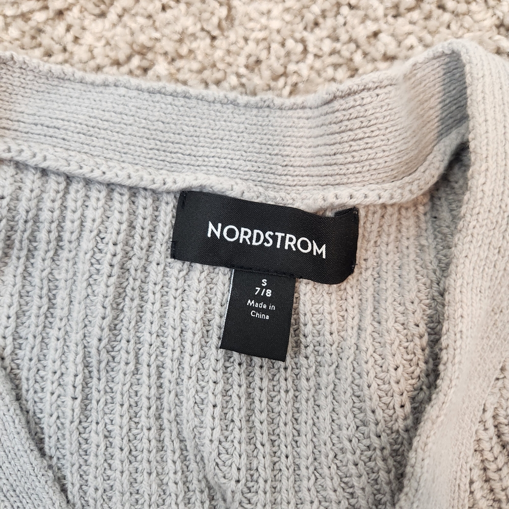Nordstrom Womens Cotton Blend Grey Waffle Knit Cardigan Sweater Size Small - Picture 3 of 6
